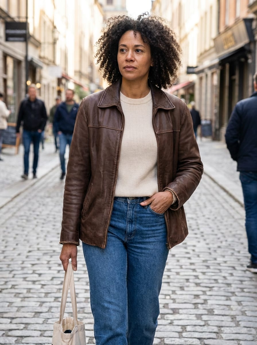 Schokoladenbraune Lederjacke - Herbstjacke Damen 2026